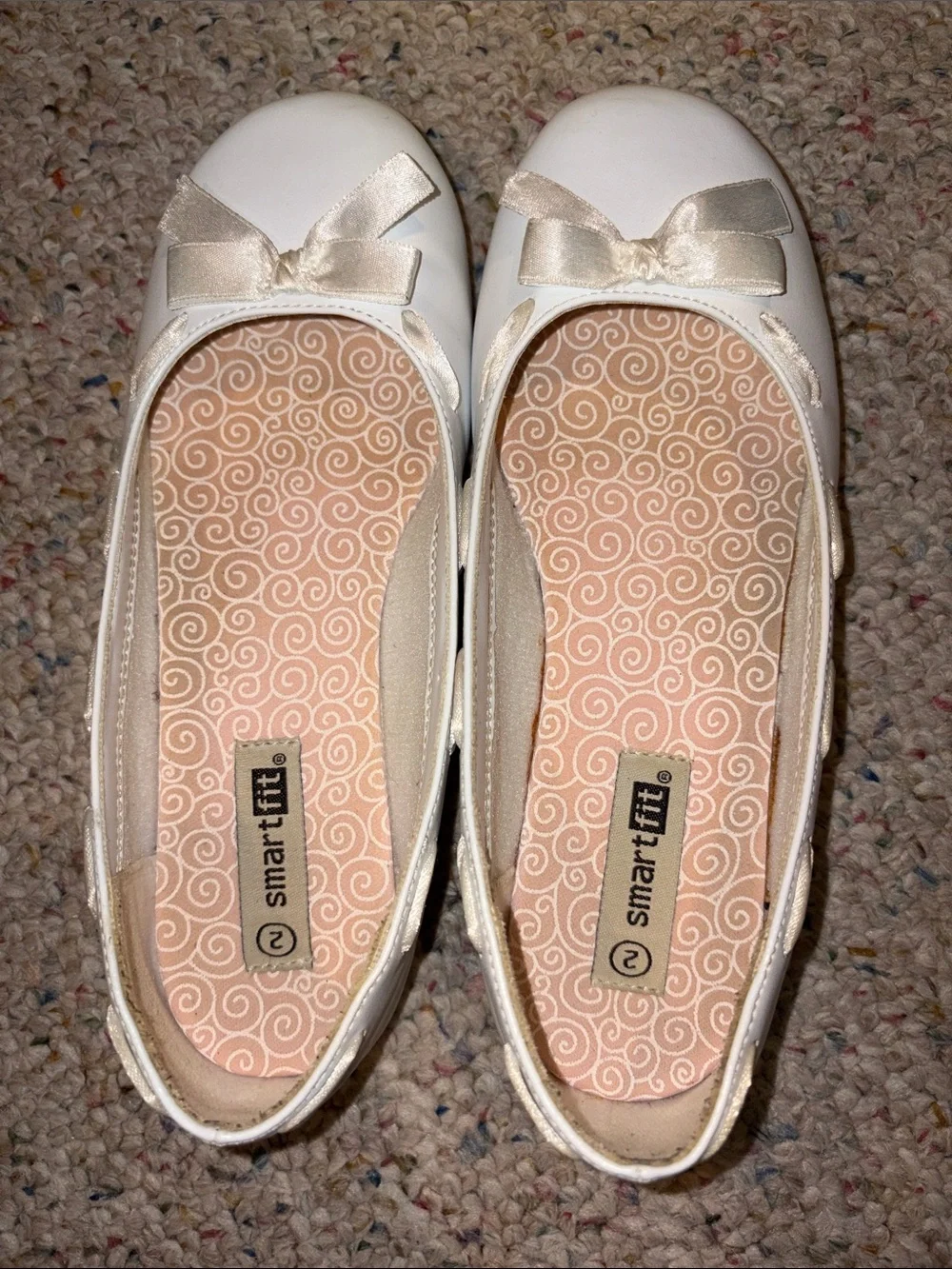 smartfit Girls' White Mary Jane Flats with Cutout Ribbon Detail
